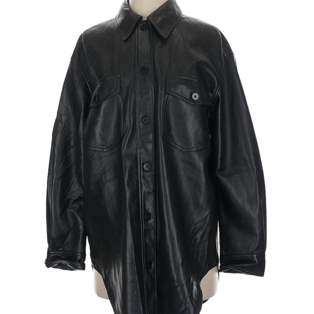 Wilfred Faux Leather Shirt Jacket Black Oversized Aritzia Style S